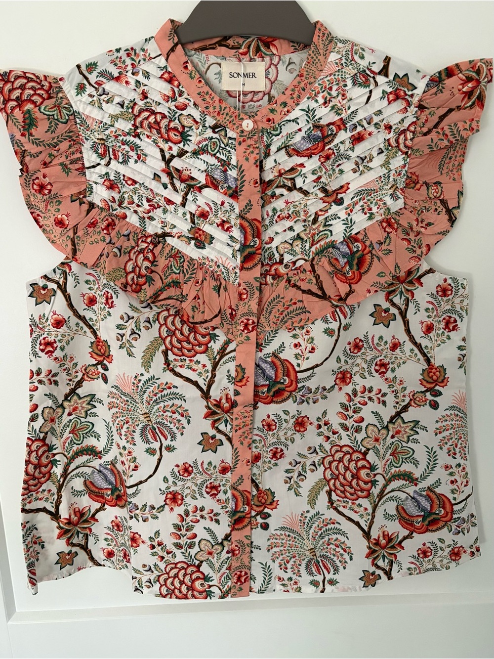 SONMER Floral Ruffle Flutter Sleeve Blouse 100% Cotton Boho - S, M, Available